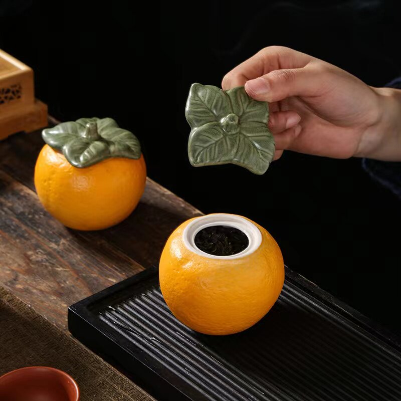 橘子茶叶罐中式摆件陶瓷