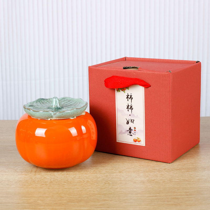 陶瓷大号柿子茶叶罐喜糖罐