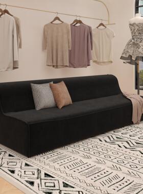 黑色服装店直排沙发美容院休息区接待洽谈客厅民宿酒店小户型网红