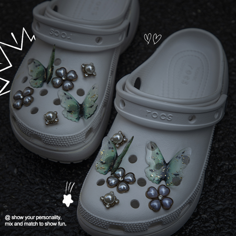 梦境彩蝶~洞洞鞋配饰适配crocs卡骆驰鞋花立体蝴蝶鞋扣装饰配件