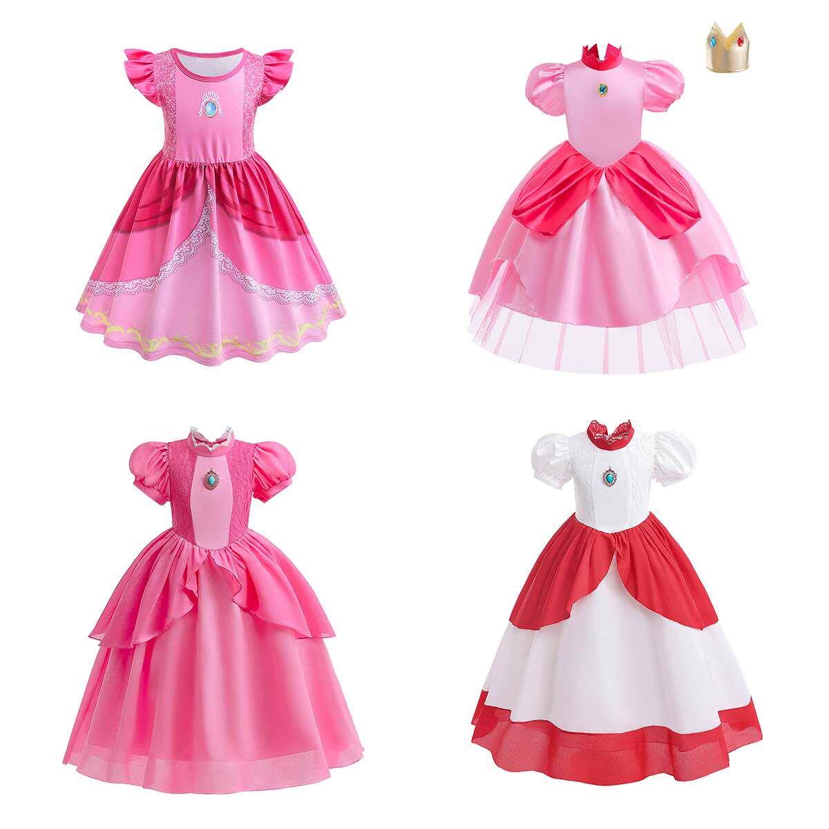 儿童超级玛丽马里奥游戏服圣诞粉色桃子碧琪公主裙Peach