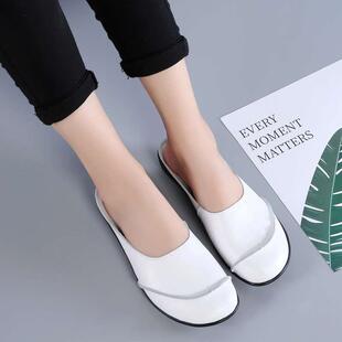 2023新款夏季妈妈拖鞋外穿凉拖皮鞋豆豆拖鞋女半拖鞋软底舒适平底