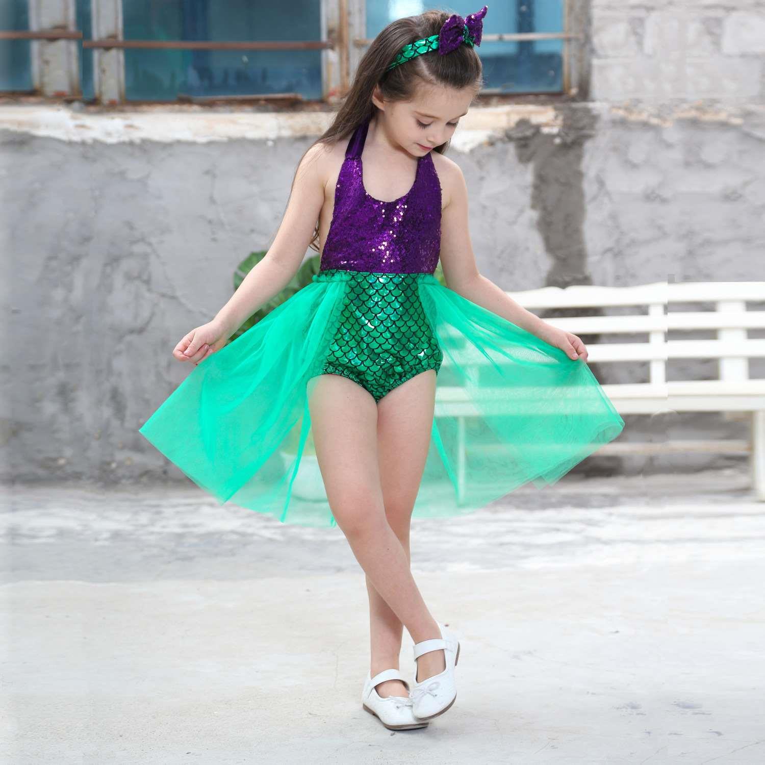 外贸儿童美人鱼连衣裙宝宝游泳衣服装女童鱼鳞游泳衣比基尼泳装女