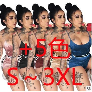 3291 亚马逊ebay速卖通 欧美外贸女装 绒布吊带两件套 夜店