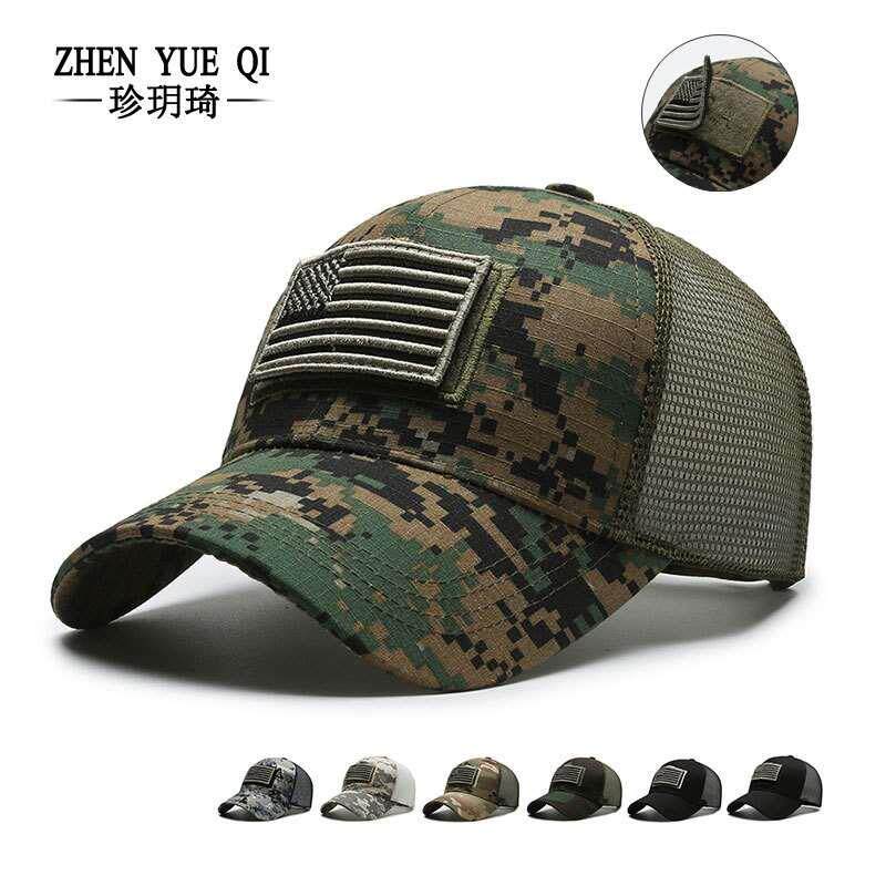 美国贴章撕标魔术贴鸭舌帽户外防晒棒球网帽战术男士迷彩帽子跨境