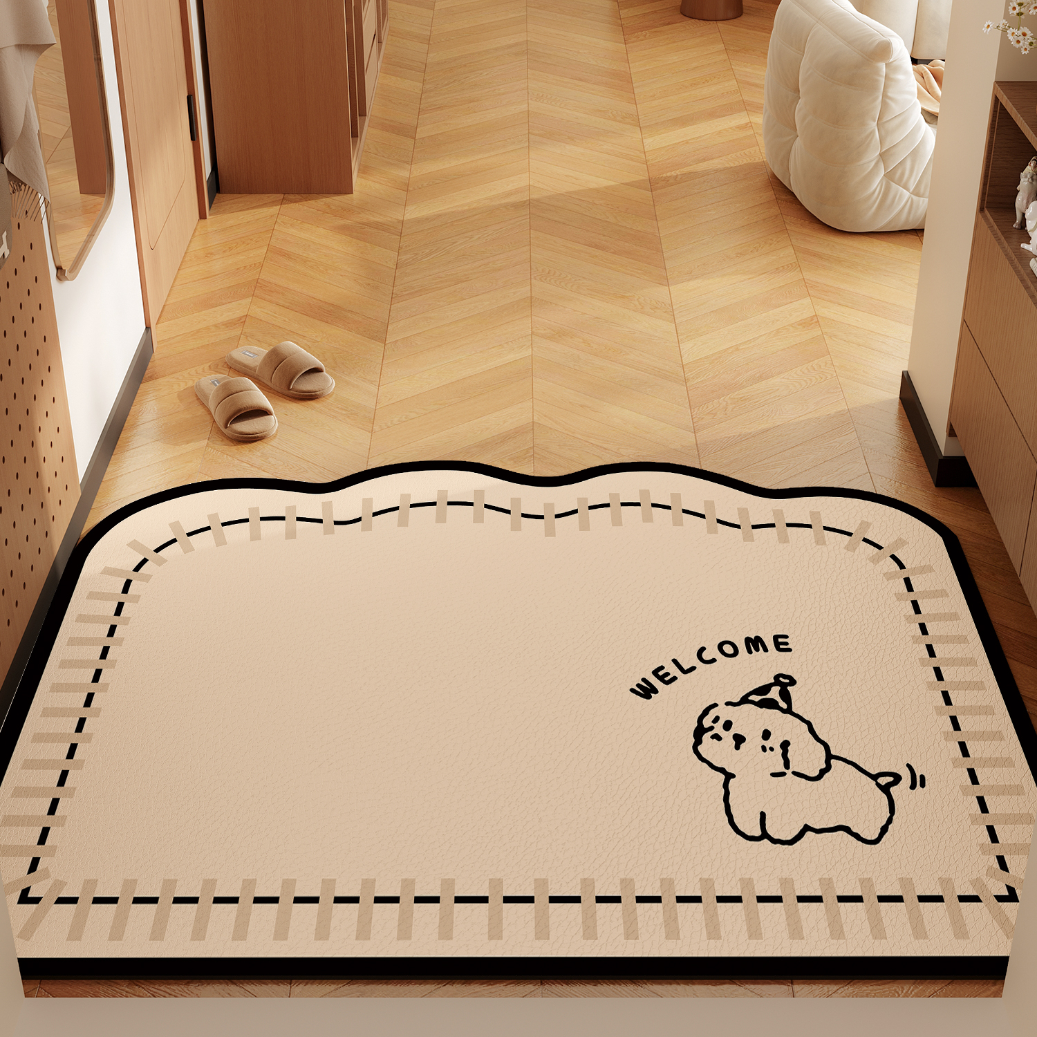 简约高级感入户门地垫卡通免洗可擦PVC皮革家用进门玄关地毯裁剪