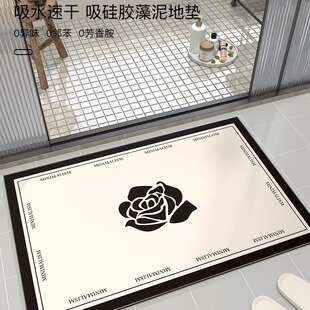 浴室地垫黑白简约风矽藻泥厕所门口门垫家用防滑免洗家用脚垫地毯