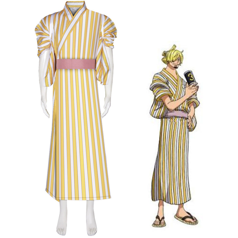 动漫海贼和之国王cos服山治黄色条纹和服cosplay角色扮演服装