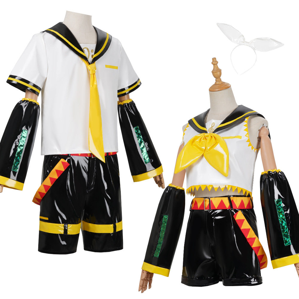 镜音双子cos镜音铃镜音连姐姐弟弟公式服COSPLAY漆皮套装