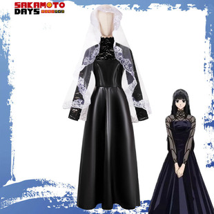 坂本日常cos服二次元动漫大佛cosplay服黑色弹力皮连衣裙服装全套