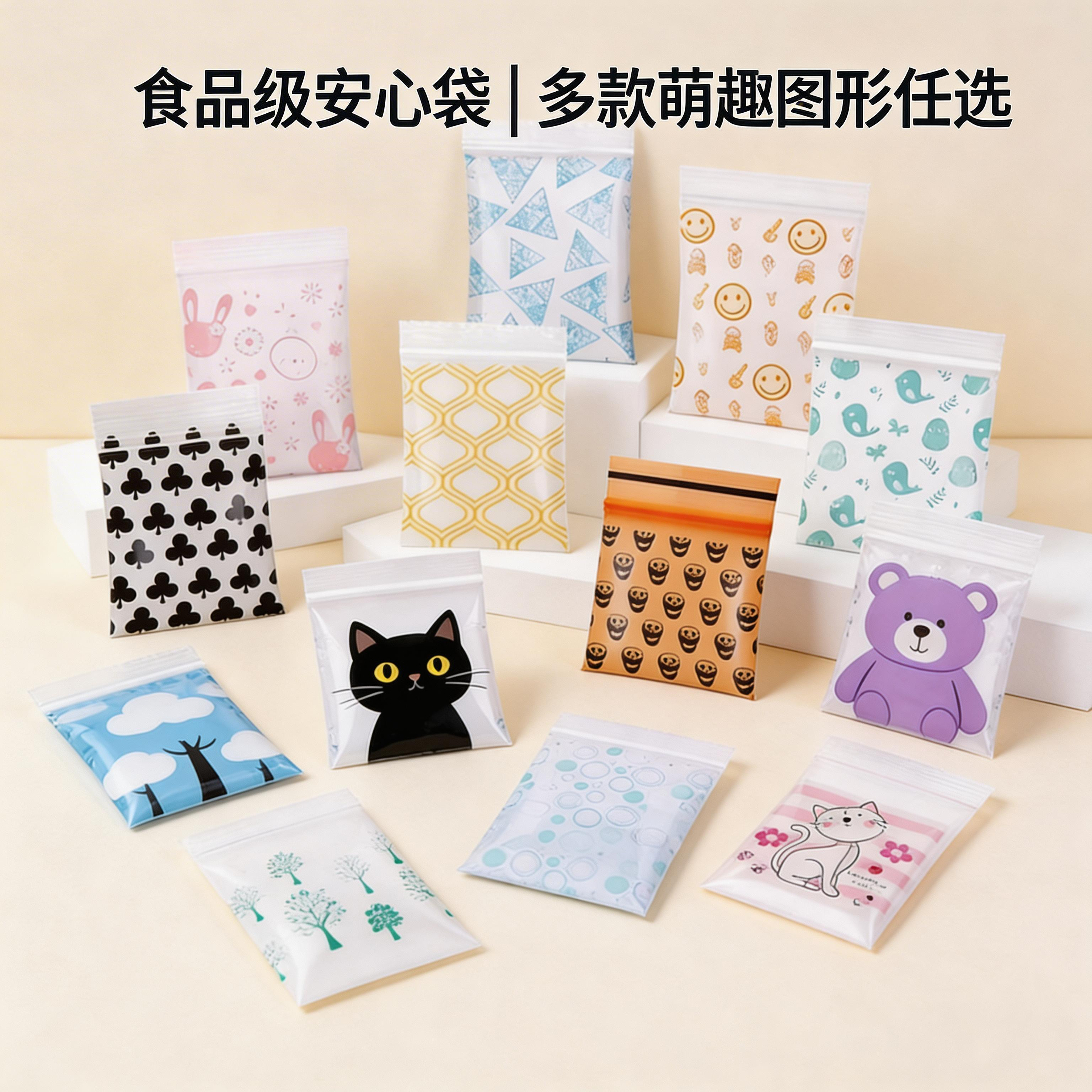 彩色印花自封袋小号密封袋塑料袋饰品首饰耳钉收纳分装包装袋子