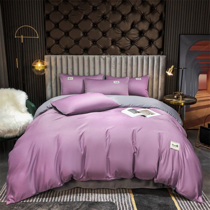 3夏季爆款天丝四件套床上简约纯色印花四件套质感凉感双人夏天