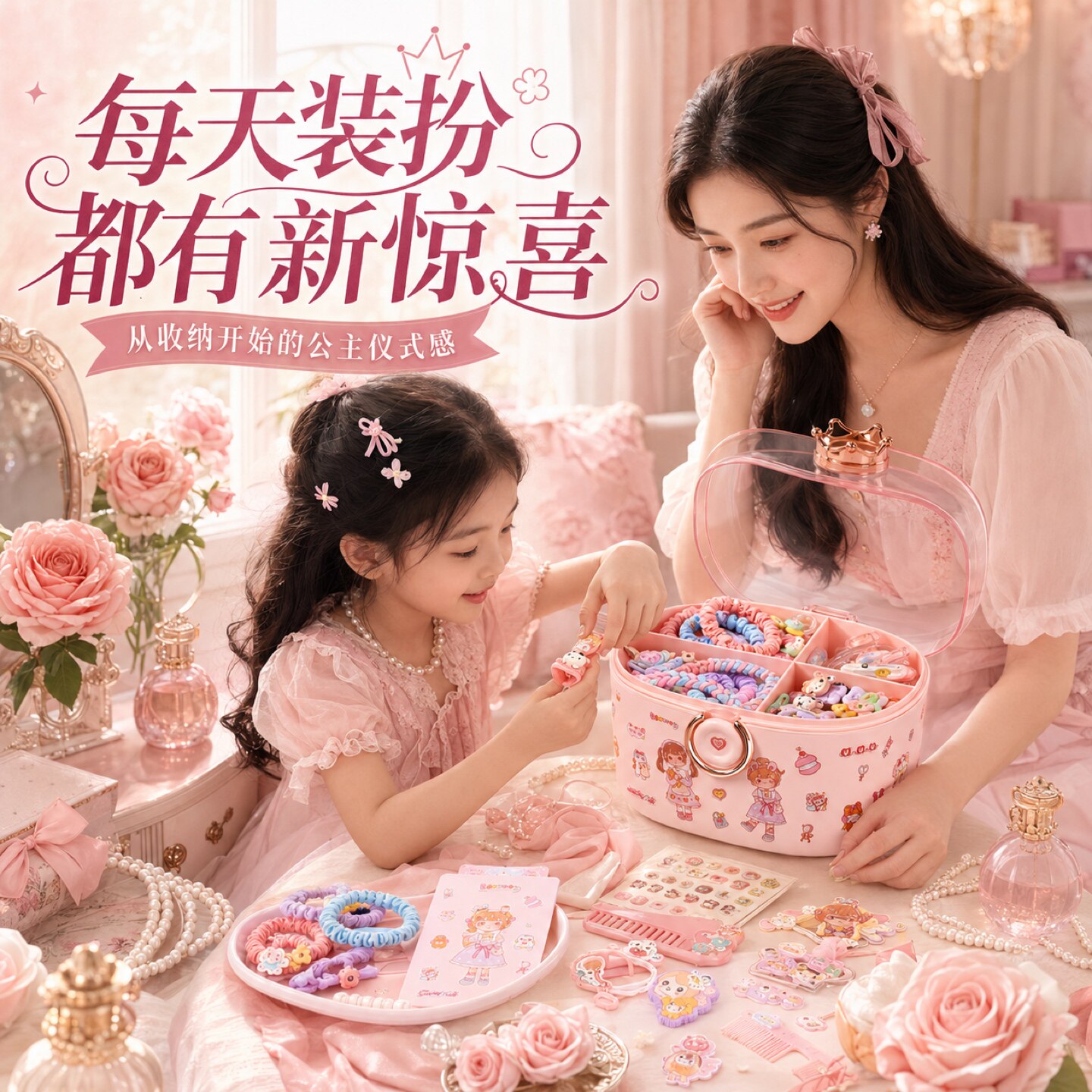 女孩玩具儿童穿戴甲贴纸新款美甲套装收纳盒指甲贴饰品装饰品粉色