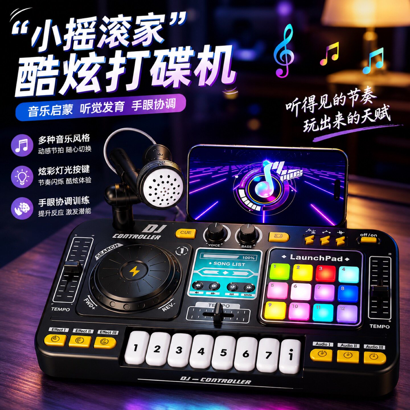 儿童DJ打碟机玩具电子琴可弹奏钢琴音乐键盘迷你多功能入门礼物