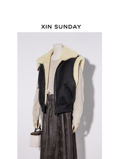 星山袋钻石 德国奢牌同款绵羊皮毛一体机车马甲保暖羔羊真皮皮衣