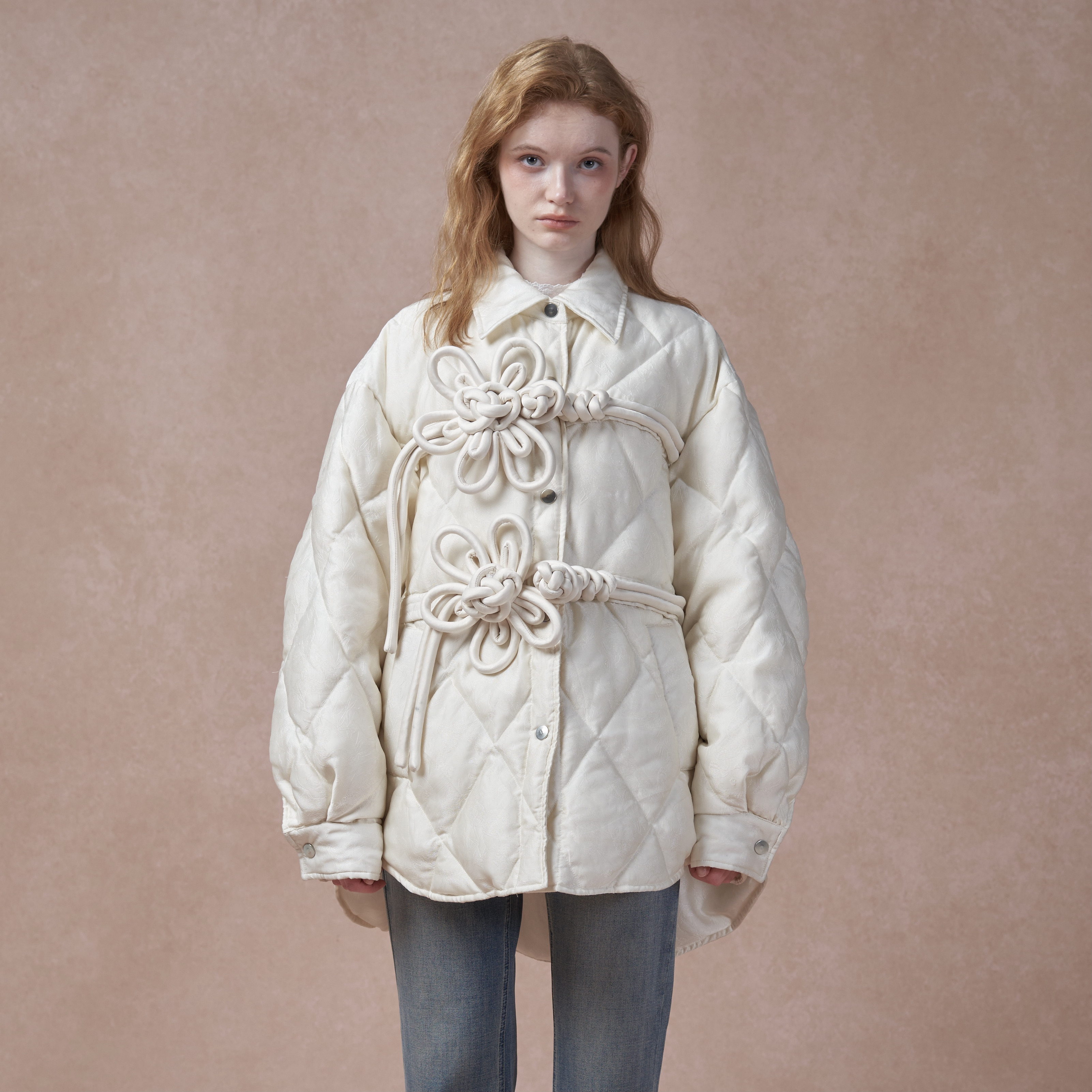 新款菱格盘扣冬季羽绒服国风