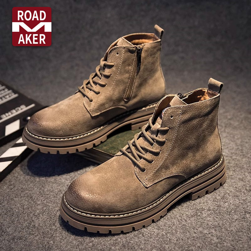 罗德梅科马丁靴男短靴秋冬保暖拉炼男靴真皮厚底高帮英伦风中帮靴