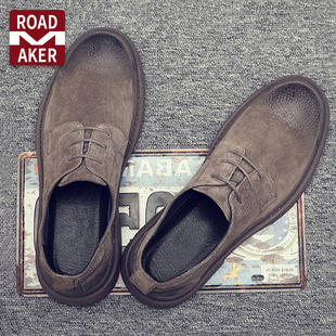 罗德梅科英伦复古休闲皮鞋真皮软底翻毛鞋子潮流百搭新款夏季男鞋