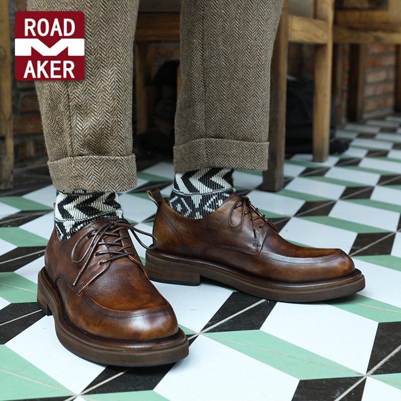 罗德梅科英伦复古真皮透气商务休闲皮鞋圆头潮流厚底增高婚礼男鞋