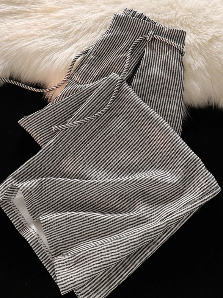 AMERICAN RETRO STRIPED PANTS WOMENS AUTUMN DESIGN LOOSE AND THIN THIN CASUAL STRAIGHT-LEG WIDE-LEG PANTS