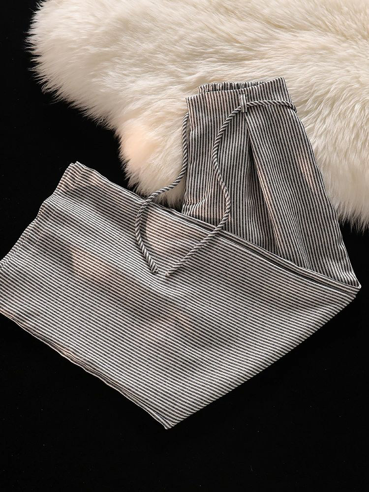 AMERICAN RETRO STRIPED PANTS WOMENS AUTUMN DESIGN LOOSE AND THIN THIN CASUAL STRAIGHT-LEG WIDE-LEG PANTS
