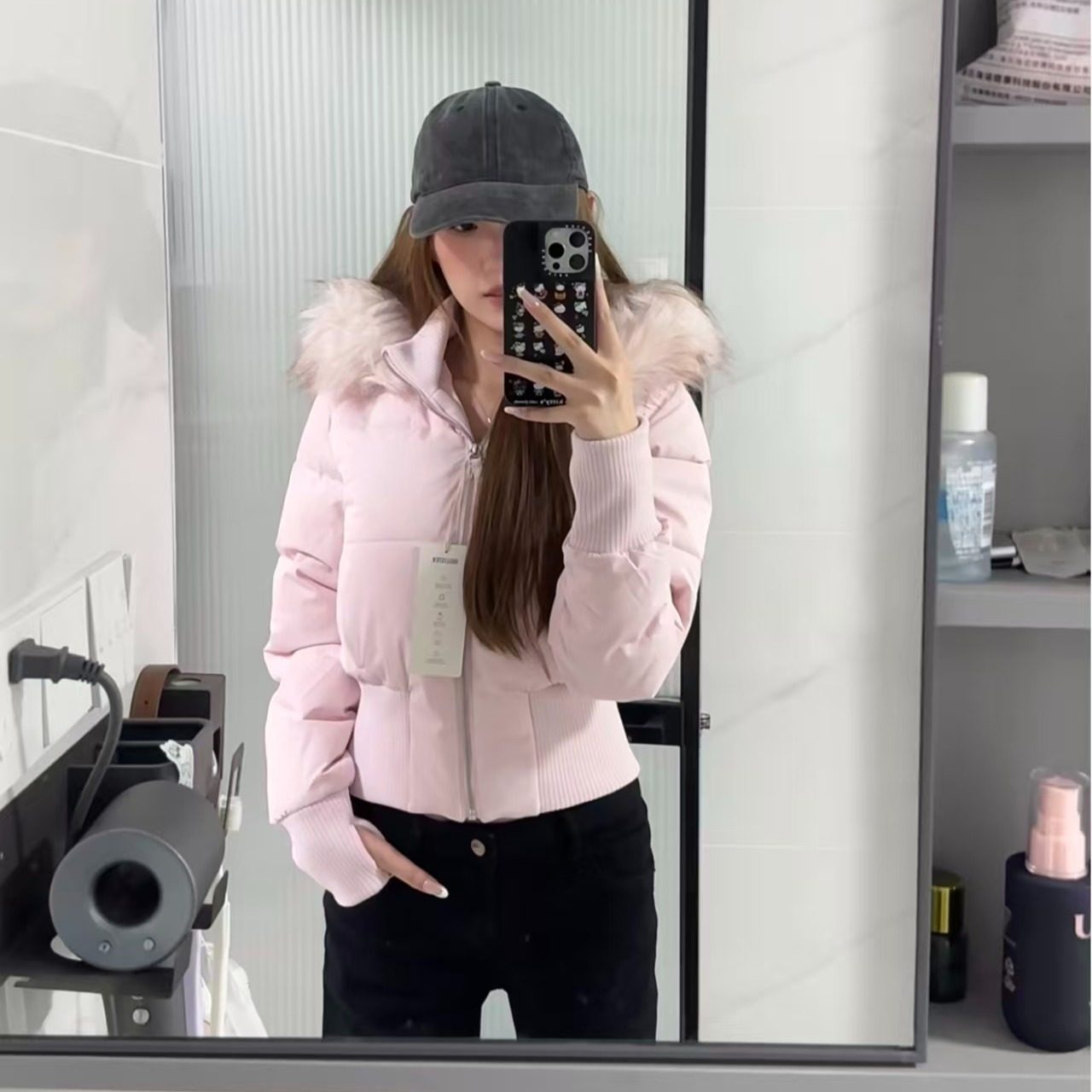 小海鸥收腰短款大毛领冬季新款粉色羽绒服女2025巨好看的冬装外套