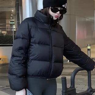 2025新款欧美肯豆羽绒棉服女短款咖啡色小个子百搭高腰立领面包服
