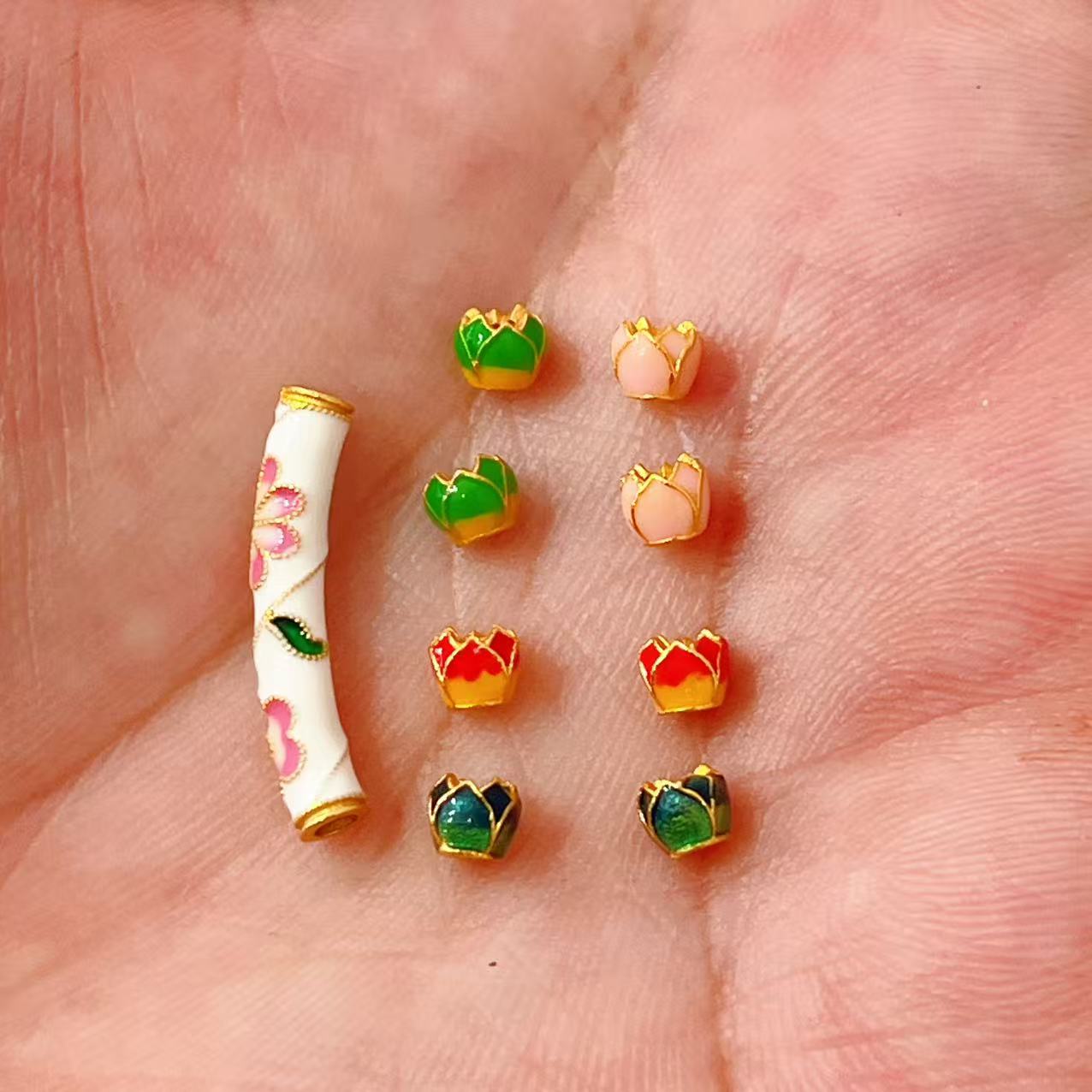 s925银镀金烧蓝珐琅小花半镯