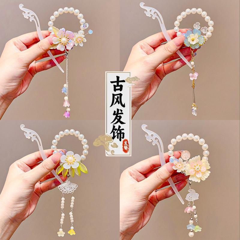 古风头饰儿童超仙花朵发夹汉服汉女宝宝中国风步摇甜美古装发饰爆