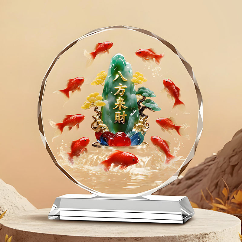 九鱼时来运转水晶摆件八方来财家居装饰客厅玄关乔迁礼物招财摆件