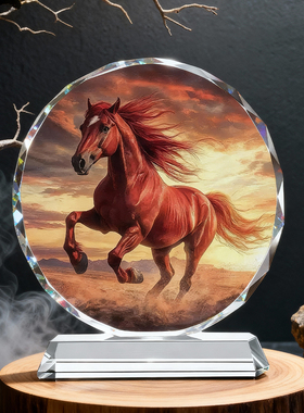 奔腾骏马水晶摆件招财客厅办公室装饰品乔迁开业礼品马到功成摆台