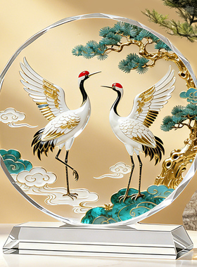 仙鹤延年水晶摆件客厅玄关乔迁开业礼物送长辈吉祥如意装饰摆台