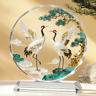 仙鹤延年水晶摆件客厅玄关乔迁开业礼物送长辈吉祥如意装饰摆台