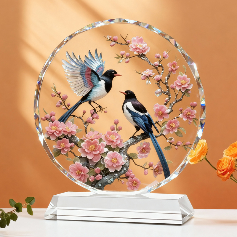 喜上眉梢柿柿如意水晶摆件新装饰桌面家居乔迁礼物工艺品摆台定制