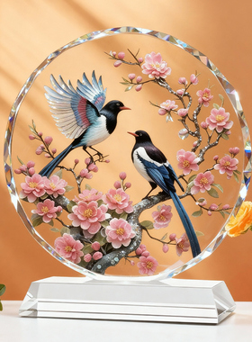 喜上眉梢柿柿如意水晶摆件新装饰桌面家居乔迁礼物工艺品摆台定制