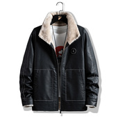 新款 皮毛一体加绒加厚皮夹克休闲潮流 皮衣外套冬季 猎装 男士
