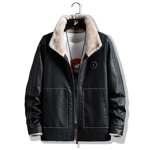 皮衣外套冬季 男士 皮毛一体加绒加厚皮夹克休闲潮流 猎装 新款