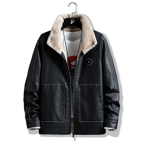 皮毛一体休闲翻领皮衣男