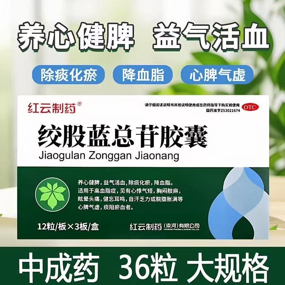 红云制药 绞股蓝总苷胶囊 60mg*36粒/盒益气和血除痰化瘀降血脂