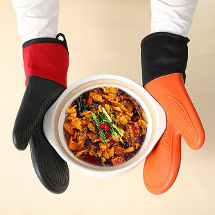 微波炉耐高温厨房防烫手套 加厚棉防滑防水烤箱手套硅胶隔热手套