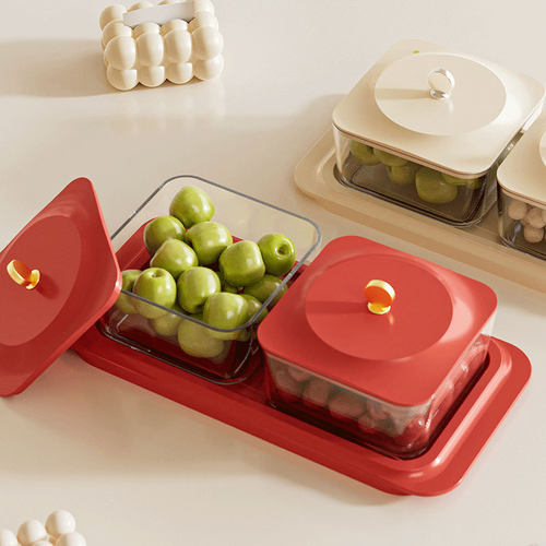 新年喜庆带盖桌面糖果盒子家用客厅茶几分格干果盘零食干果收纳盒