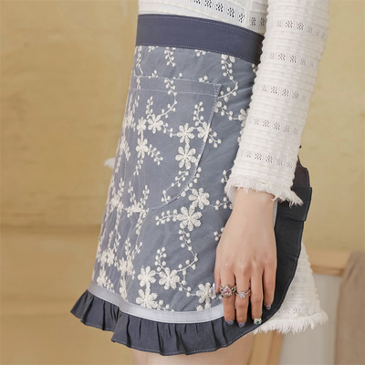 短款半身围裙女厨房家用野餐时尚小清新文艺绣花半截围腰工厂
