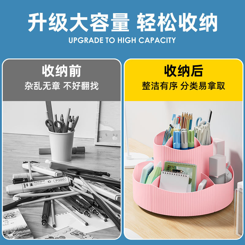 可爱儿童旋转笔筒大容量多功能文具收纳盒学生桌面创意摆件笔桶
