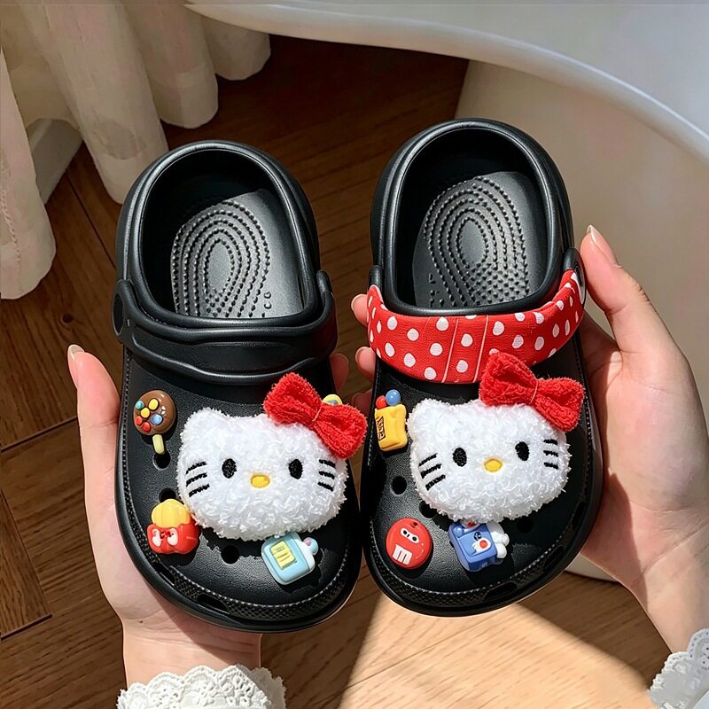 可爱卡通猫咪儿童洞洞鞋女童EVA防滑外出沙滩包头宝宝亲子凉拖鞋