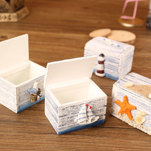 热销地中海收纳盒 桌面小木盒创意木质小盒子首饰盒糖果盒