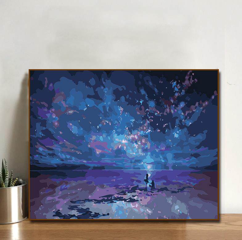填色画成年手工减压星空装饰画沙发过道风景画画布油画办公室卡.