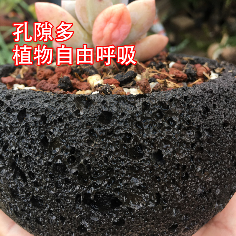 火山石花盆透气吸水石简约复古圆盆多肉玉露菖蒲绿植盆栽专用花盆-封面