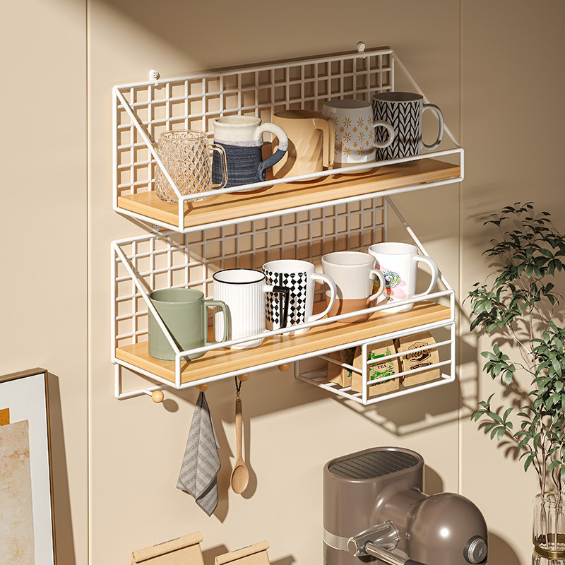 速发置物架架子收纳墙上壁挂隔板杯架免打孔水杯挂墙茶杯杯铁艺展