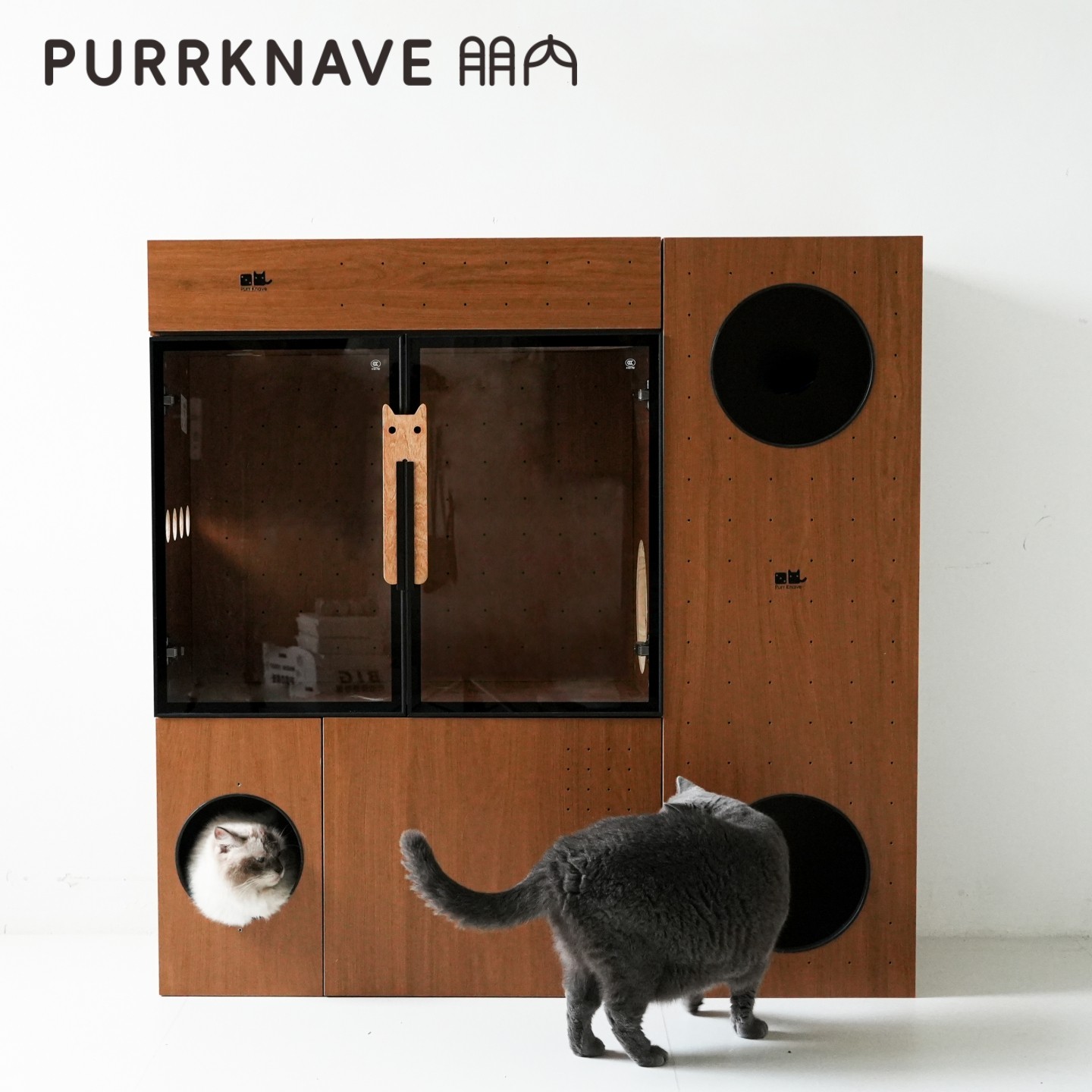 PurrKnave朋内全景猫别墅猫厕所猫砂柜模块组合猫笼猫窝定制猫柜图片