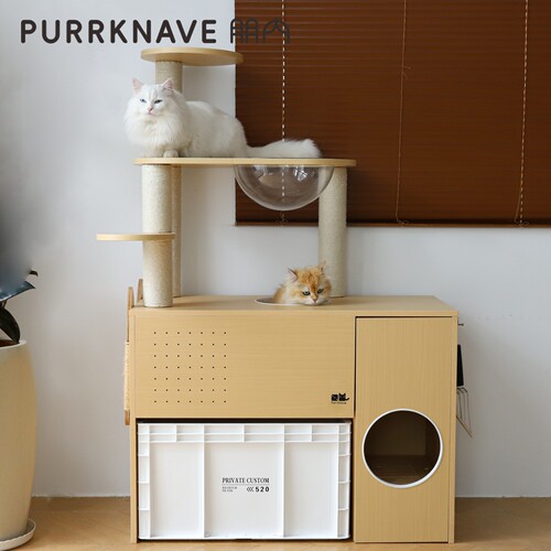 PurrKnave朋内柜子猫砂盆超大号防外溅猫砂柜防带砂猫厕所猫爬架